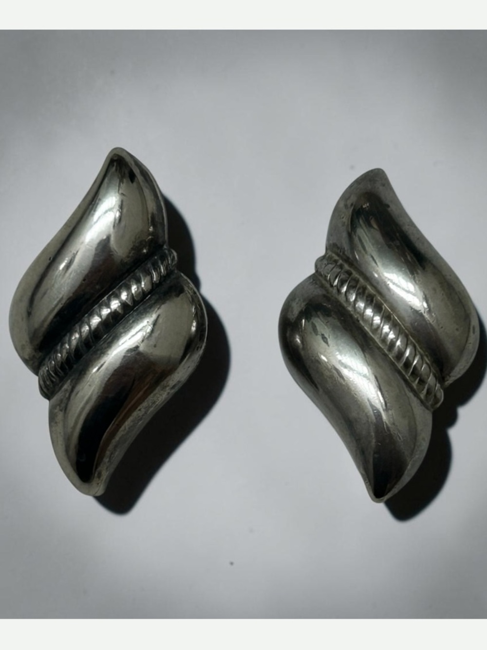 Vintage 1950’s-60’s Modernist Sterling Silver Clip-On Earrings